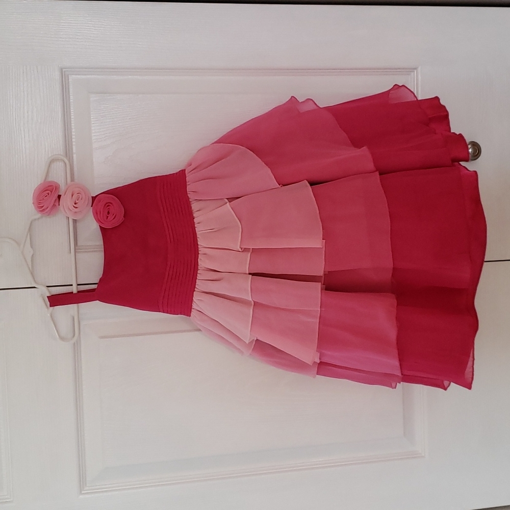 Multi layered pink dress with flower detail